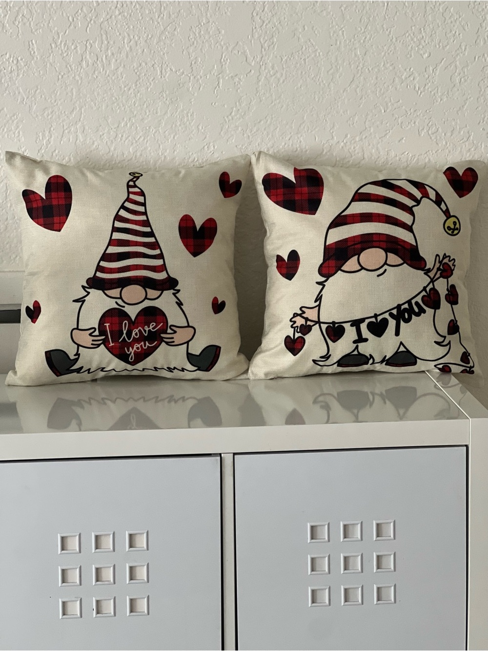 Valentine Gnome Decorative Throw Pillow Covers - Red Plaid